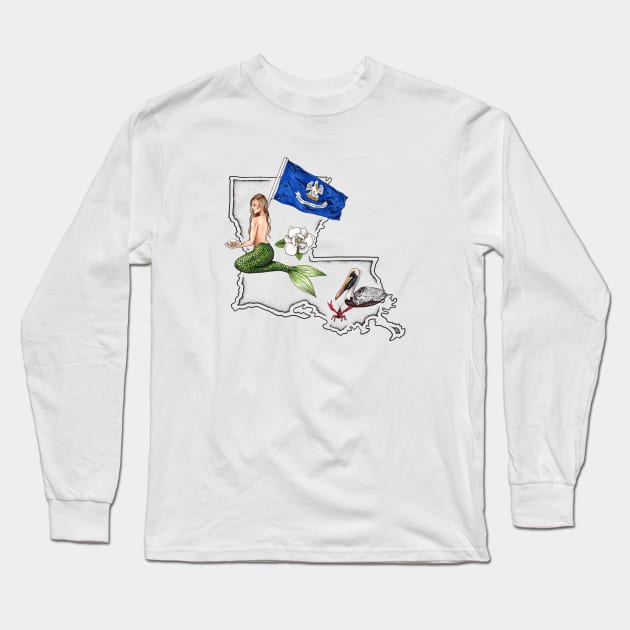 Louisiana Mermaid Long Sleeve T-Shirt by Elizabeth Weglein Art